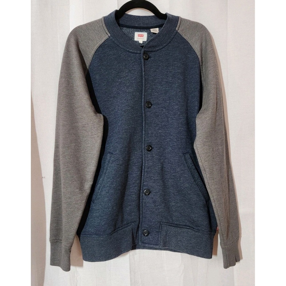 Levi's Sweater Men Large Blue Gray Button Down Cardigan Fleece Jacket Fleece